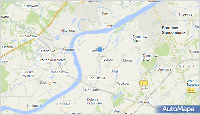 mapa Przykop, Przykop gmina Padew Narodowa na mapie Targeo